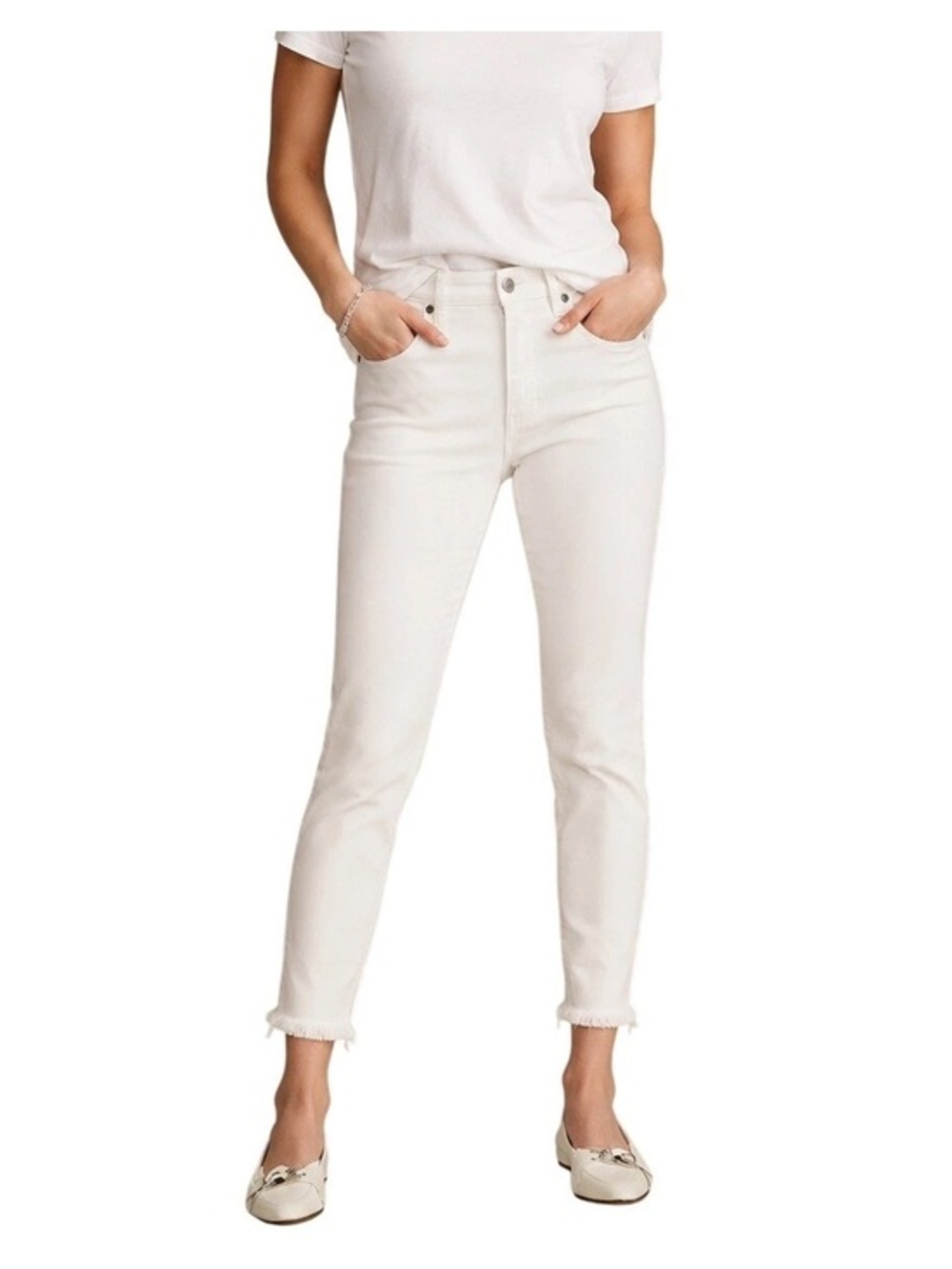 Lucky Brand Ava Mid Rise Crop Raw Hem White Jeans Size 8/29